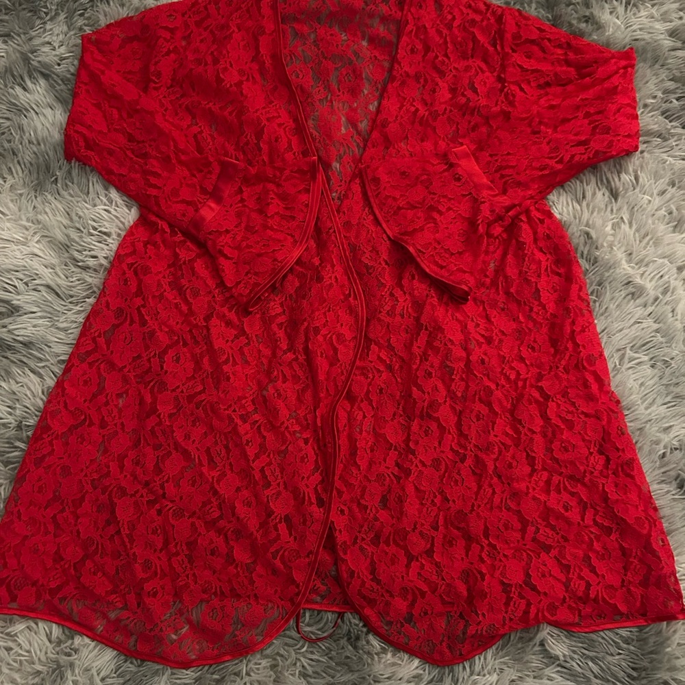 Vibrant Red Lace Cardigan